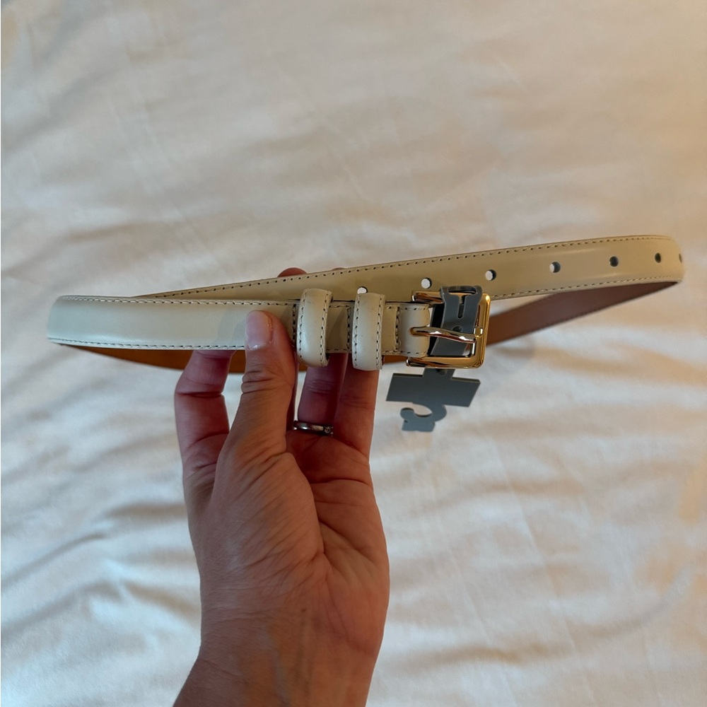 Cream Leather Belt with Gold Buckle NWT